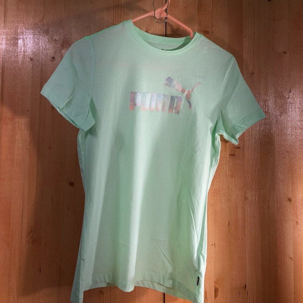 NEW! PUMA SUMMER DAZE XL 2 PC Set Girls Graphic Print Shirt & Short Tights Green